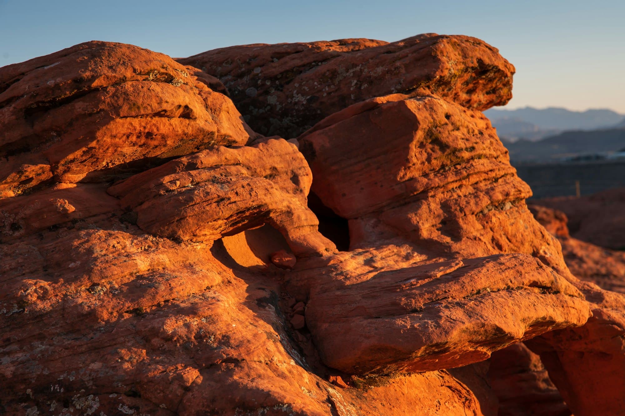 Red rock formations at sunset in Washington County, Utah